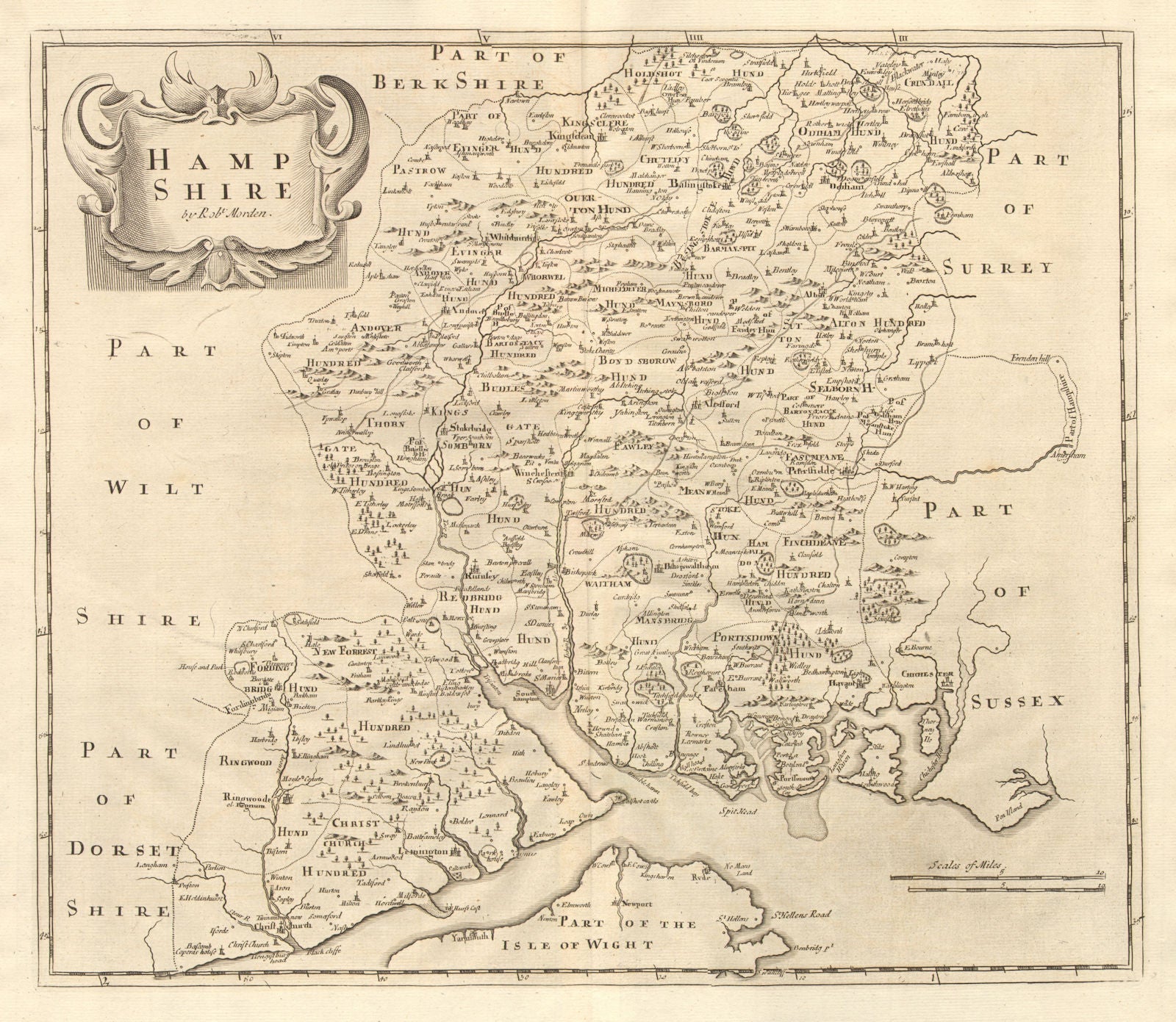 Hampshire. 'HAMP SHIRE' by ROBERT MORDEN from Camden's Britannia 1772 old map